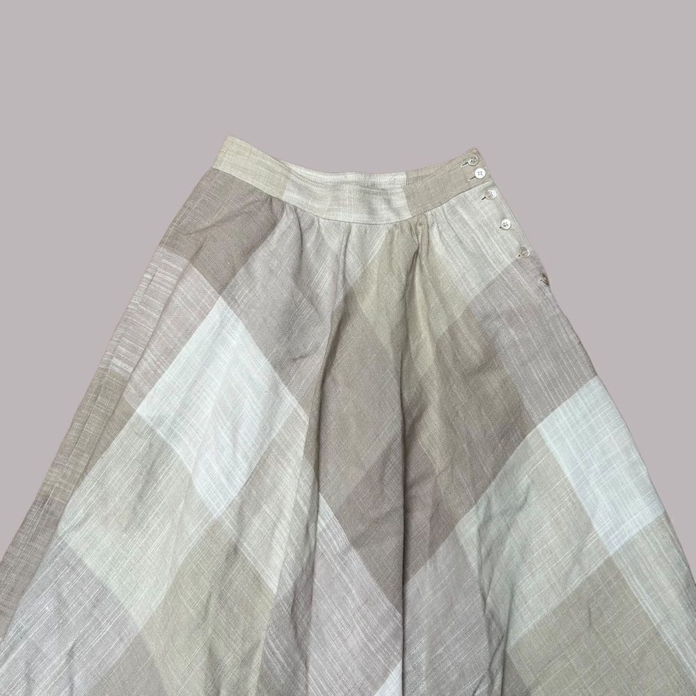 Vintage Liz Claiborne Cream Linen A-Line Full Skirt // 90s lined tan beige - Picture 3 of 7